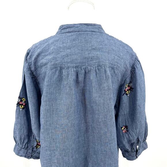 Charter Club Women’s Size XL 100% Linen 3/4 Tie Waist Blouse Floral Embroidery - Picture 5 of 12